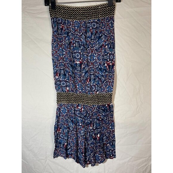 jumpsuit romper shorts tie around neck floral blue elastic waist & top M READ - Picture 7 of 9